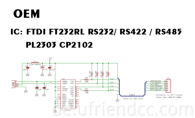 Hoher kompatibler 5 V 3,3 V FTDI FT232RL USB an UART TTL Serienkabel für Raspberry Pi